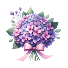 Purple hydrangea Bouquet in a watercolor clipart style
