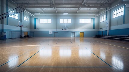 An empty sports hall with aerobic equipment