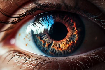 Schilderijen op glas Human eye closeup with space nebula contained in the iris. © Sugarpalm