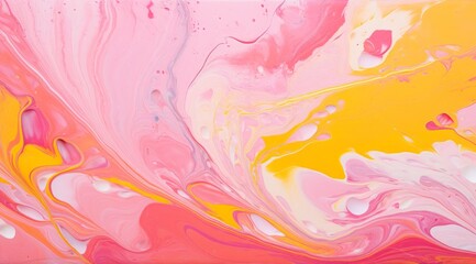 Pink and yellow acrylic texture with flowing effect. Liquid paint mixing artwork. Website background, copy paste area for texture