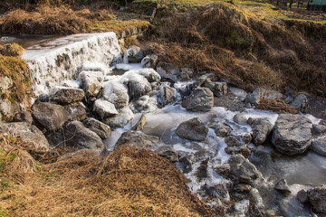 A frozen river in Timau in Udine Province, Friuli-Venezia Giulia, North East Italy. Part of the Paluzza municipality, in Val But in the Carnia alpine region. January