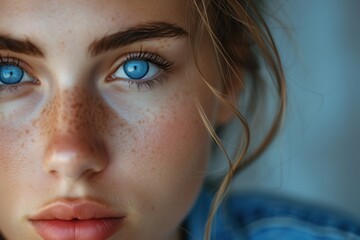 Portrait of cute 20 years old woman with beautiful face and blue eyes