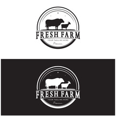 vintage organic animal farm logo premium retro  silhouette for business, livestock, labels and badges.