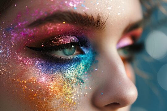 Beautiful fashion model with colorful makeup