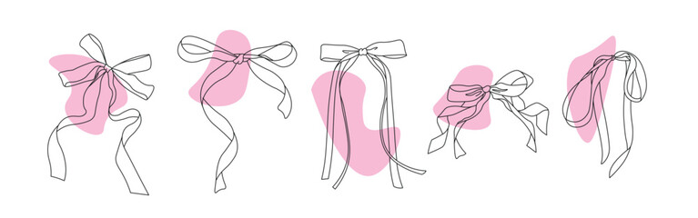 Hand drawn pink bow of coquette soft style. Cute pink ribbon bow vector	
