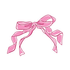 Hand drawn pink bow of coquette soft style. Cute pink ribbon bow vector	
