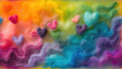 abstract fleece felted hearts on a wavy background