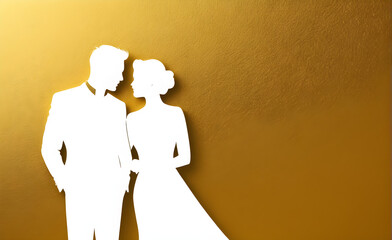Couple white silhouette. gold background with copy space. Generative AI