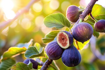 Ripe figs fruit on tree branch in the garden