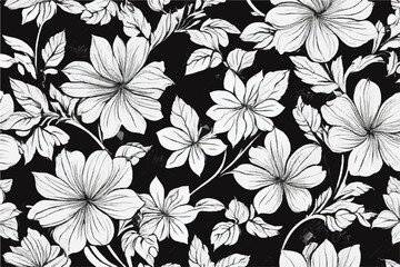 Seamless floral background. Floral pattern. Black and white seamless floral pattern. Black paint vector illustration with abstract floral art. Textiles, paper, wallpaper decoration. Vintage background