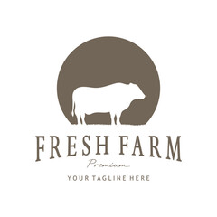 vintage organic animal farm logo premium retro  silhouette for business, livestock, labels and badges.