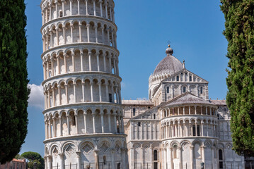 The famous leaning tower at the cathedral of Pisa