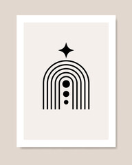 Abstract poster with geometric lines in the form of an arch in boho style.
