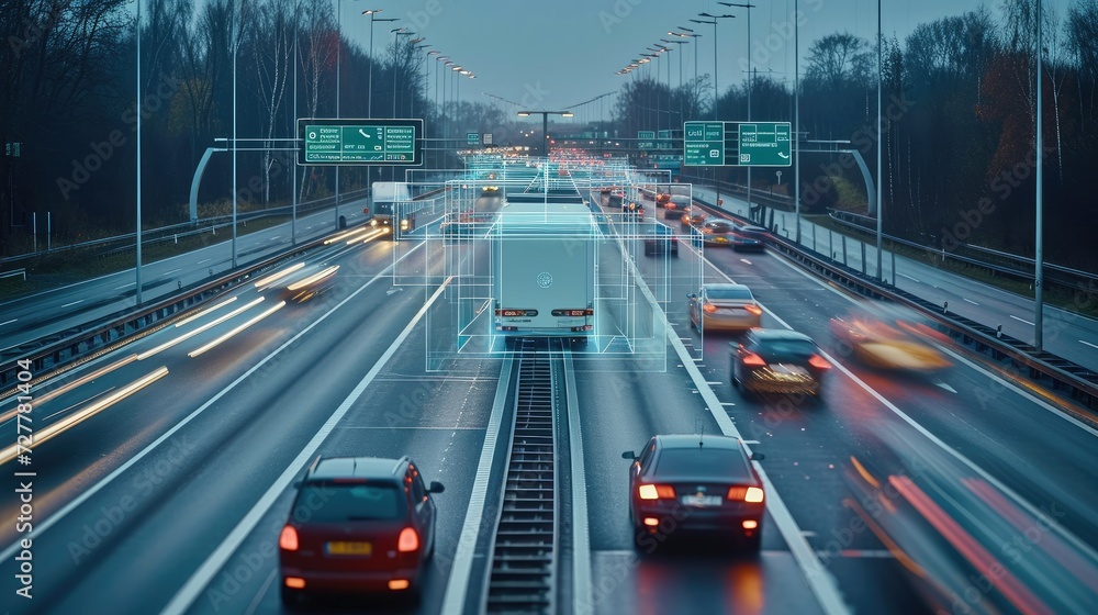 Aufkleber a plate recognition system in operation on a motorway. generative ai.