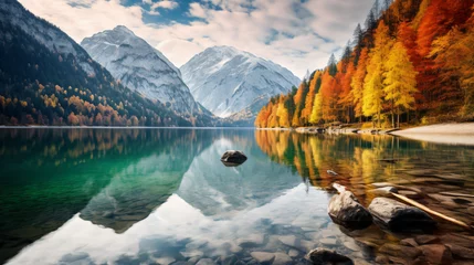 Foto op Canvas Fantastic autumn panorama on Hinter see lake. Colorful scene © Marukhsoomro