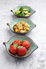 Kimchi vegetables set in a bowl. Japanese kimchi vegetables