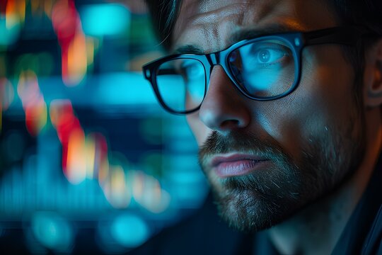 sadness investor emotional stress, on chart digital background, subprime economic crisis. disheartened by the financial crisis, the plunge in stock prices, and the failure to invest. generative AI