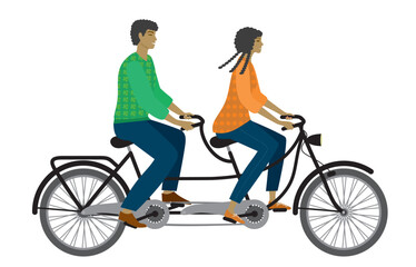 Obraz premium Man and woman on tandem bicycle. Isolated. Vector illustration.