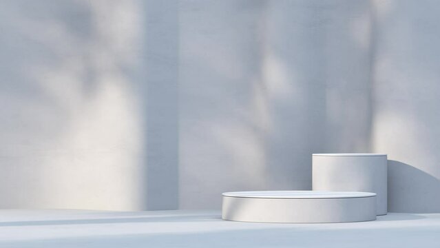 3D render animation 4k platform white with concrete wall behind and tree shadow