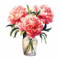 Pink Peonies Bouquet isolate on white background