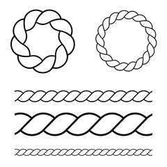 set of rope pattern brushes. Vector illustration - obrazy, fototapety, plakaty