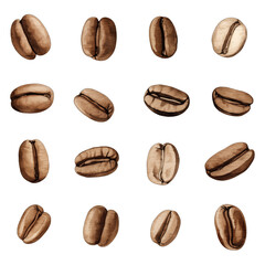 Isolated coffee beans on a white background, showcasing the rich aroma and dark roasted essence of...