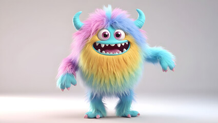 collection of furry colorful furry and cute monster dancing and waving 3D render character cartoon style Isolated on transparent background