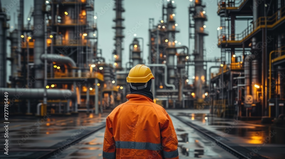 Aufkleber professional engineer working at oil refinery and gas processing plant. generative ai.