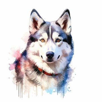 Watercolor husky dog isolate on white background