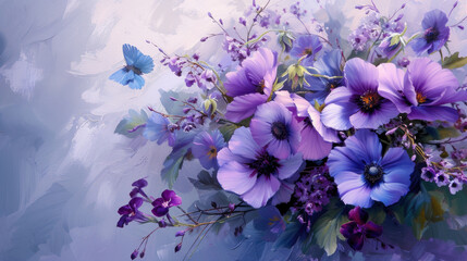 Fototapeta na wymiar a spring bouquet of flowers with purple flowers