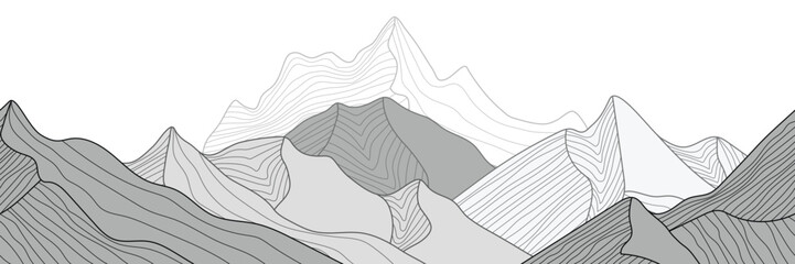Mountain landscape stylization, line arts wallpaper, seamless border, banner, imitation of mountain ranges	
