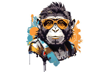 chimpanzee face with glasses on transparent background, created by ai generated