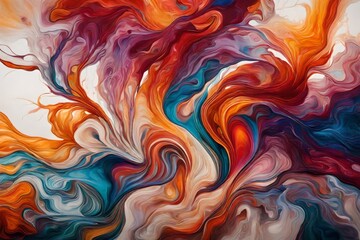 A mesmerizing image featuring the smooth blend of colorful liquids on a contemporary canvas,...