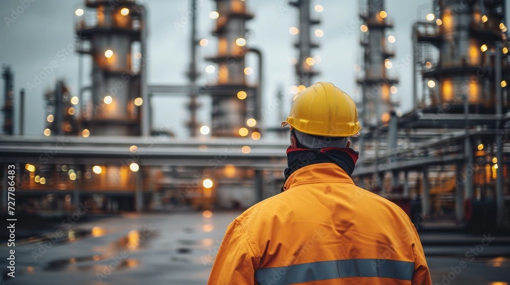 Poster worker supervisor doing quality control and inspection at oil and gas industry factory. generative a