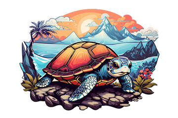 turtles on the seashore on transparent background, 