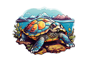 turtles on the seashore on transparent background, 