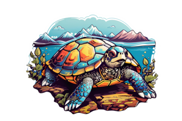 turtles on the seashore on transparent background, 