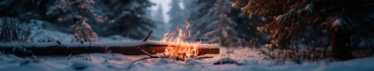 Fire Engulfing Snowy Forest