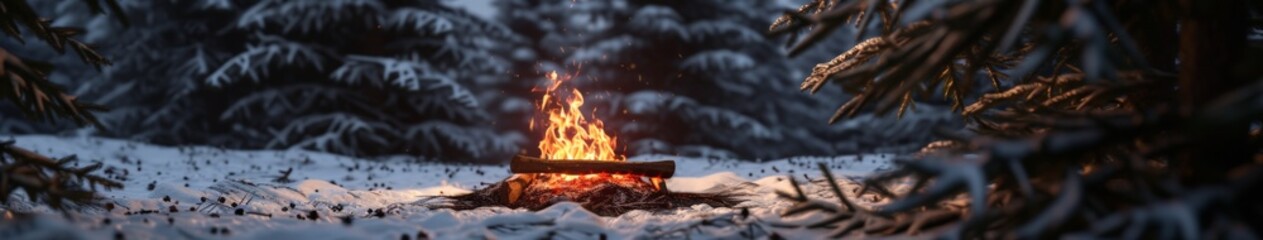 Fiery Glow Amidst Snowy Forest