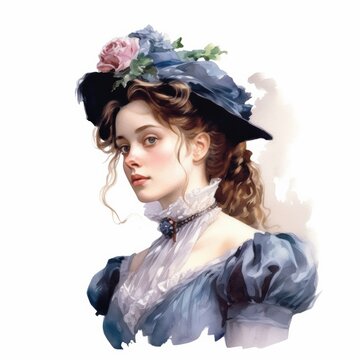 recommend clip art: Vintage lady clipart, Watercolor victorian young woman, isolate on white background
