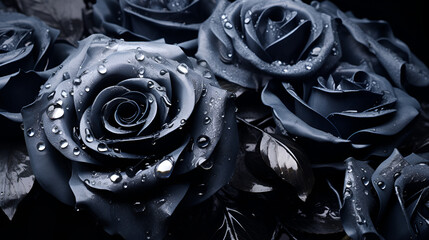 Close-up of a black crystal roses on a black background.