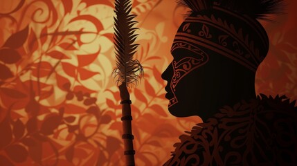 A silhouette of a Maori warrior with "February 6th," incorporating traditional carvings and the silver fern, for New Zealand's Waitangi Day. 