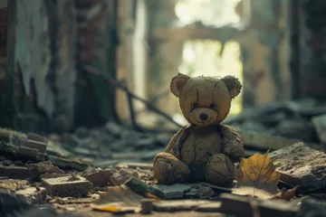 Fototapeten Abandoned Building: Teddy Bear on the Ground © BrandwayArt