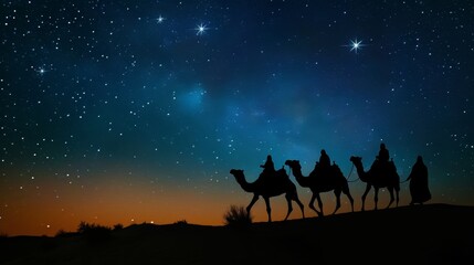 "July 5th" set against Algeria's Sahara Desert landscape for Independence Day, with a silhouette of a camel caravan under the stars.