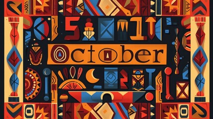 "October 1st" amidst Nigeria's Zuma Rock for Independence Day, with traditional African patterns bordering the design. 