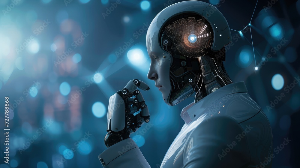 Poster businessman using ai robot technology for data analytics, artificial intelligence generate. futurist