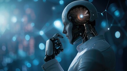 Naklejka premium Businessman using ai robot technology for data analytics, Artificial Intelligence generate. Futuristic technology, robot in online system. Business in future to invest and develop corporate concept.
