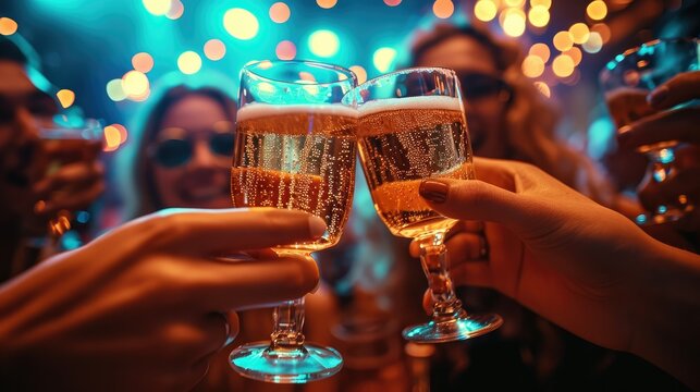 Celebration toast with drink shots, Club vibes. Generative AI.
