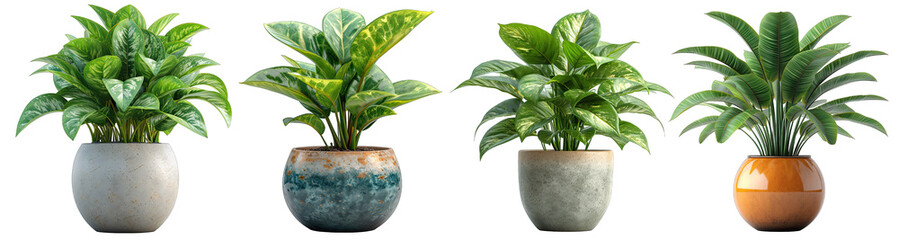 Tropical house plant in modern pot or vase isolated on transparent background generative ai