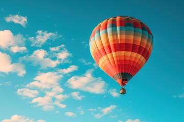 Fototapeta na wymiar A Hot Air Balloon Soars Through the Vibrant Blue Sky